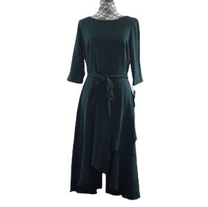 Maison Tara Hunter Green Ruffle Faux Wrap Dress Womens 6 Hi‎ Low 3/4 Sleeve